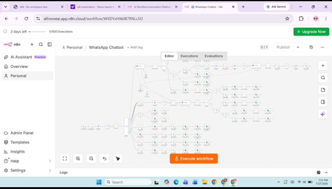 WhatsApp AI Chatbot workflow screenshot
