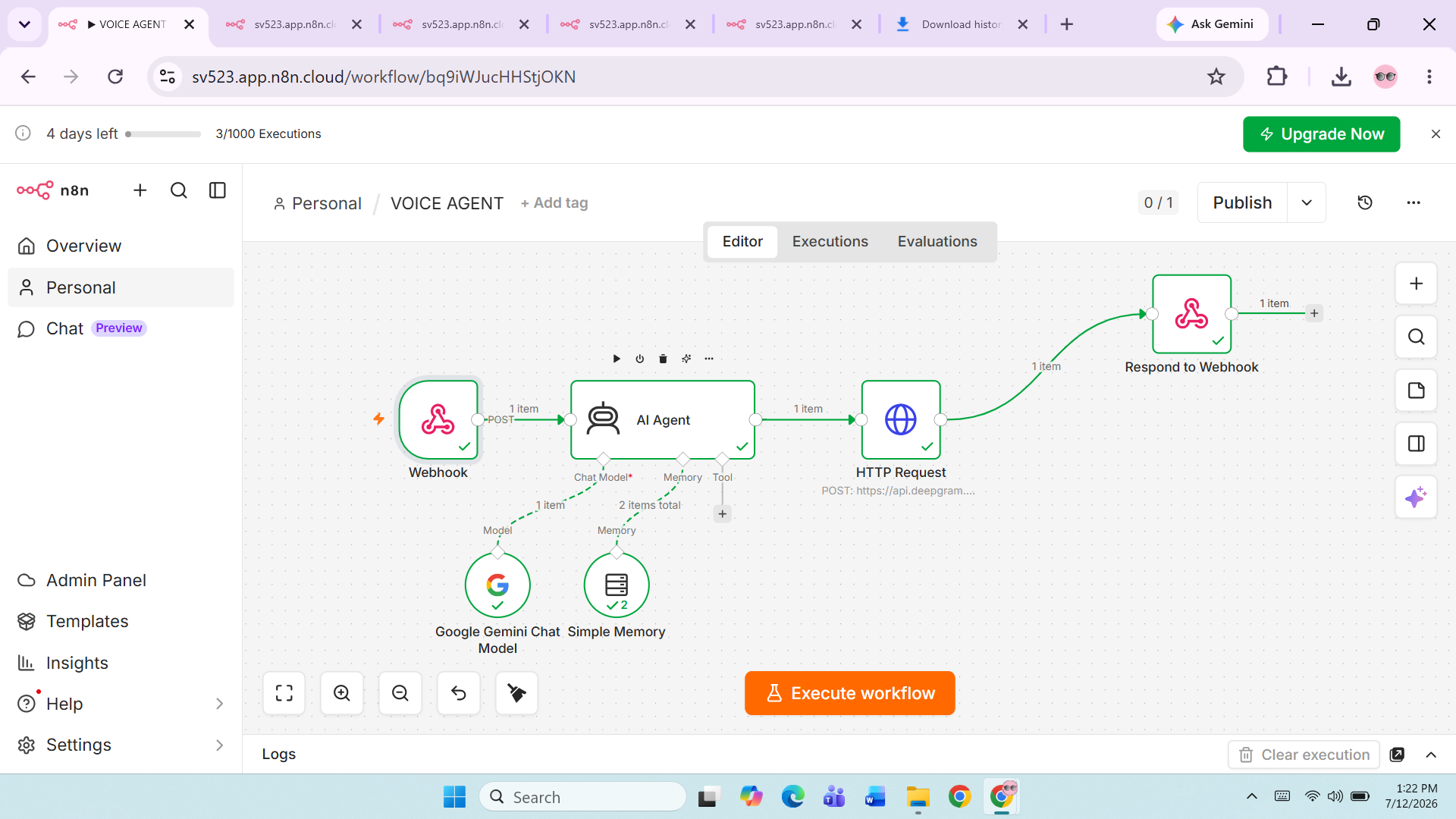 AI Voice Agent workflow screenshot